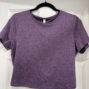 Fabletics Heathered Violet cropped dry-flex open back Tshirt; featherlight, yoga